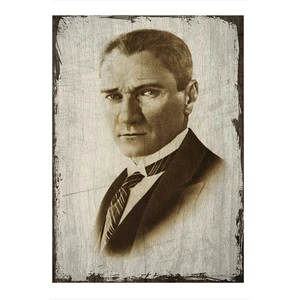 Ahşap Tablo Eski Zeminde Atatürk Portresi