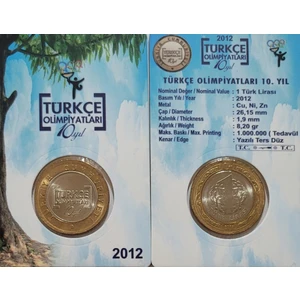 3Alp Koleksiyon 2012 Yılı 1 Türk Lirası Türkçe Olimpiyatları 10.yıl Hatıra Para Özel Kitinde "çil"