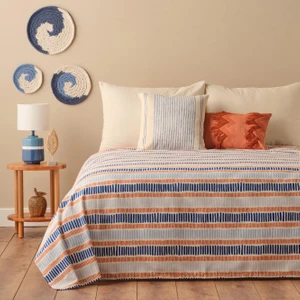 Bella Maison Marin Cooper Pamuklu Çift Kişilik Baskılı Pike Mavi (200 x 220 cm)