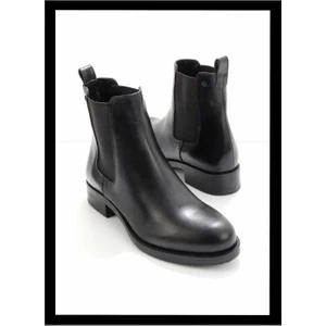 Siyah Hakiki Deri Kadın Bot & Bootie K02351116403