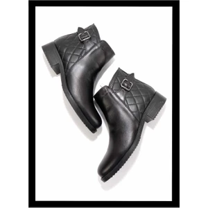 Siyah Hakiki Deri Kadın Bot & Bootie K02351314903