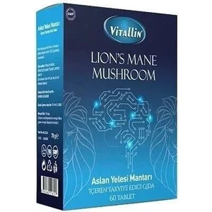 Vitallin Aslan Yelesi Mantarı 1000 mg   60 Tablet Lion's Mane Mushroom