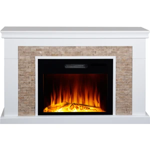 Dekoratif Elektrikli Şömine Beyaz Kasalı, 140 cm, 8 Renkli Bluetoothlu, Alev Sesli, Wifili