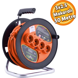 IP20 Plastik Makaralı Seyyar 4 Prizli Uzatma Kablosu 3x2.5 mm Ttr Kablo 50 Metre Termal Sigorta