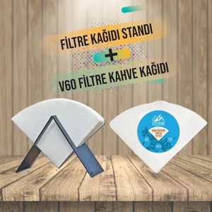 Filtre Kağıdı Tutucu Metal Stand ve V60 Filtre Kağıdı 100 Adet