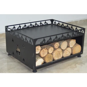 Flame Stove 50 x 60 Alev Desenli  Lazer Kesim Odunluklu Altlık (Modena Serisi İçindir)