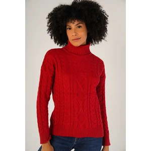 Trist Star Kadın Açık Kırmızı Saç Örgülü Balıkçı Yaka Yün Kazak TRIST-6148