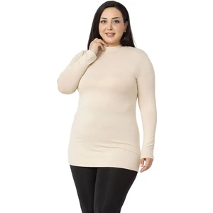 Disentis Modest Büyük Beden Yarım Balıkçı Uzun Kollu Viskon Bej Rengi Body