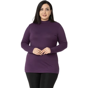 Disentis Modest Büyük Beden Yarım Balıkçı Uzun Kollu Viskon Mürdüm Body