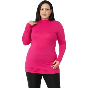 Disentis Modest Büyük Beden Yarım Balıkçı Uzun Kollu Viskon Fuşya Body