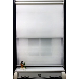 Çift Mekanizmalı Kalın Çizği Tül & Mat Beyaz Stor %80 Işıgı Keser