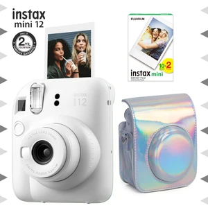 Instax Mini 12 Beyaz Fotoğraf Makinesi-20'li Film ve Parlak Kılıf Seti