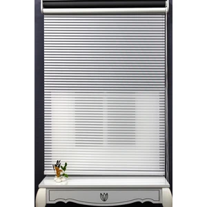 Çift Mekanizmalı Kalın Çizği Tül & Mat Gri Stor %90 Işıgı Keser