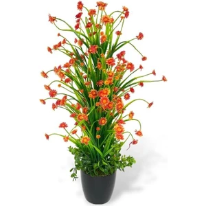 Yapay Çiçek Siyah Saksıda Turuncu Papatya Ağacı 55CM