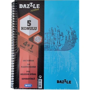 4+1 Ayraçlı Defter 5 Konulu 150 Yaprak 1 Adet 4 Kareli 1 Çizgili Spralli Plastik Kapak Seperatörlü