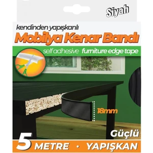 Kendinden Yapışkanlı Masa, Raf, Dolap, Tezgah, Mobilya Kenar Bandı 18 mm x 5 Metre-Siyah