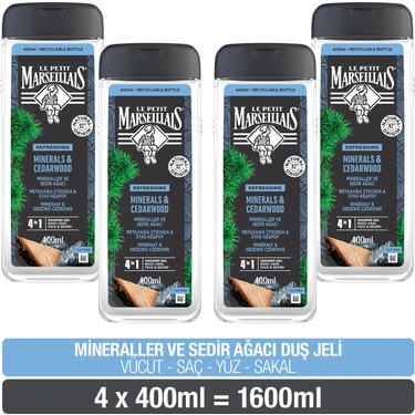 Le Petit Marseillais Mineral ve Sedir Ağacı Duş Jeli 400 ml x4 Ferahlatıcı Etki ile Cilt ve Saç