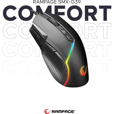 Rampage SMX-G39 COMFORT 8 Makro+Extra Atış Tuşlu( Drag Click ) 12800dpi RGB Ledli Gaming Oyuncu