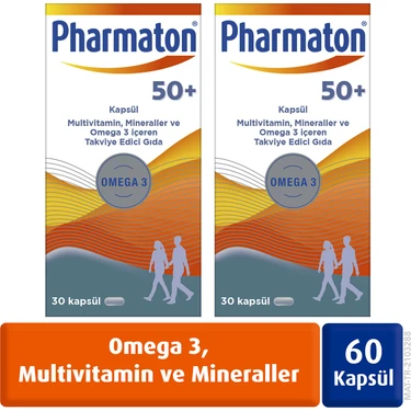 Pharmaton 50 Plus 30 Kapsül Omega 3, Multivitamin ve Mineraller 2'li Avantaj