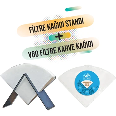 Vestron Filtre Kağıdı Tutucu Metal Stand ve V60 Filtre Kağıdı 100