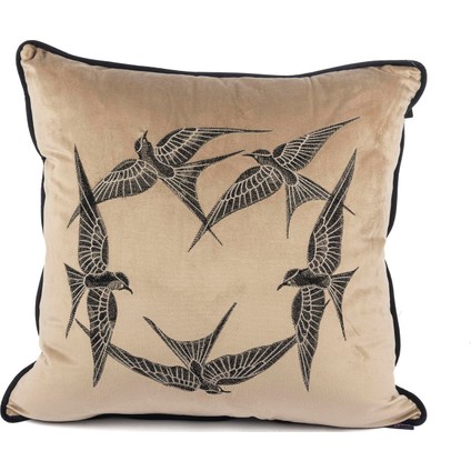 Isla Bej Yuvarlak Kuşlar 55X55 Yastık Kırlent