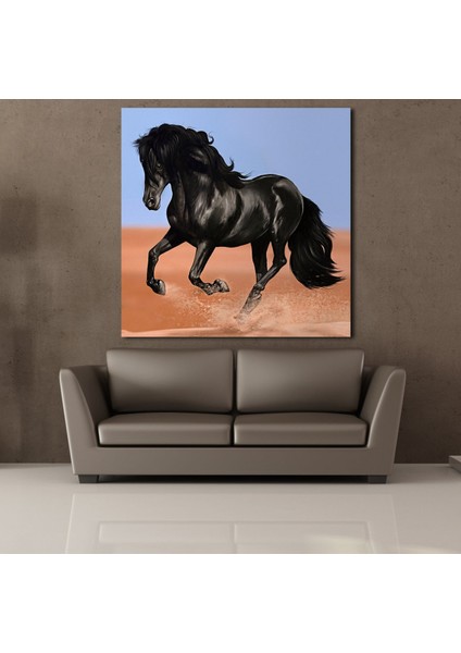 Siyah At Kanvas Tablo 170 x 170 cm