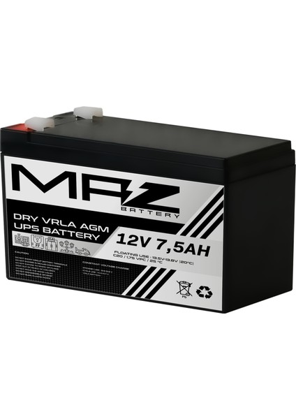 12 Volt 7.5 Amper (Ah) Kuru AGM VRLA Akü (Yeni Üretim)