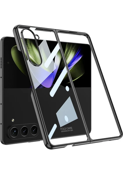 Samsung Galaxy Z Fold 5 Kılıf Kenarları Renkli Darbe Emici Katlanabilir Parlak Sert Şeffaf Kapak