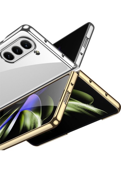 Samsung Galaxy Z Fold 5 Kılıf Kenarları Renkli Darbe Emici Katlanabilir Parlak Sert Şeffaf Kapak