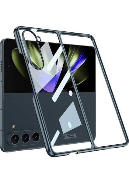 Samsung Galaxy Z Fold 5 Kılıf Kenarları Renkli Darbe Emici Katlanabilir Parlak Sert Şeffaf Kapak