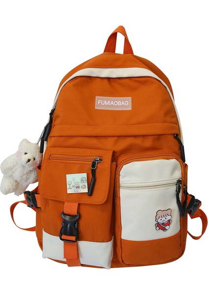 Orange Üniversite Öğrencisi Kadın Harajuku Sırt Çantası Sevimli Rozet Okul Çantası Kitap Bayan Kawaii Sırt Çantası Naylon Kız Trendy Moda Çanta Kadın Yeni (Yurt Dışından)