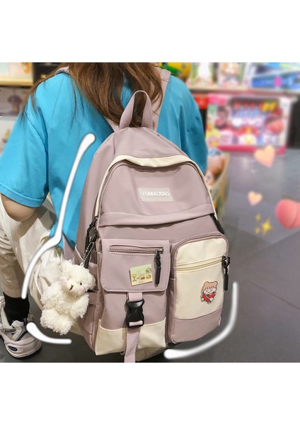 Orange Üniversite Öğrencisi Kadın Harajuku Sırt Çantası Sevimli Rozet Okul Çantası Kitap Bayan Kawaii Sırt Çantası Naylon Kız Trendy Moda Çanta Kadın Yeni (Yurt Dışından) fiyatları