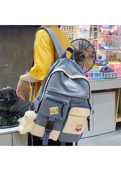 Orange Üniversite Öğrencisi Kadın Harajuku Sırt Çantası Sevimli Rozet Okul Çantası Kitap Bayan Kawaii Sırt Çantası Naylon Kız Trendy Moda Çanta Kadın Yeni (Yurt Dışından) modelleri