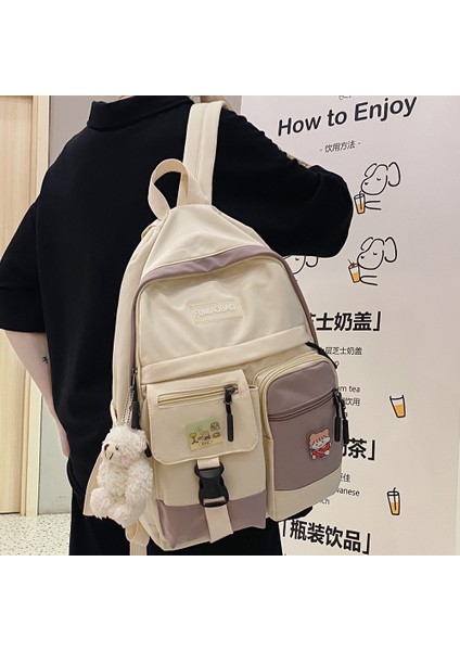 Orange Üniversite Öğrencisi Kadın Harajuku Sırt Çantası Sevimli Rozet Okul Çantası Kitap Bayan Kawaii Sırt Çantası Naylon Kız Trendy Moda Çanta Kadın Yeni (Yurt Dışından) fırsatları