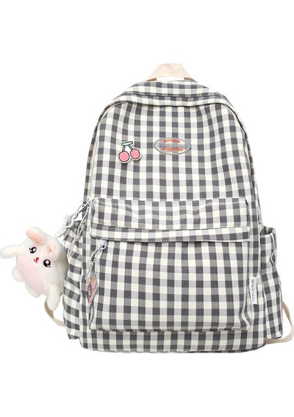 Siyah Trendy Sevimli Kadın Kafes Laptop Çantası Naylon Bayan Kawaii Koleji Sırt Çantası Serin Kız Seyahat Ekose Sırt Çantası Kadın Kitap Çantaları Moda (Yurt Dışından)