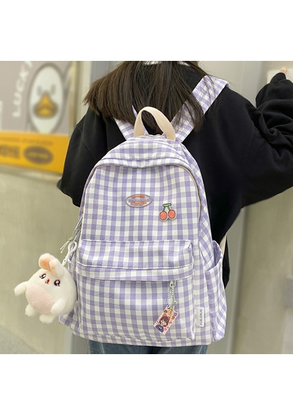 Siyah Trendy Sevimli Kadın Kafes Laptop Çantası Naylon Bayan Kawaii Koleji Sırt Çantası Serin Kız Seyahat Ekose Sırt Çantası Kadın Kitap Çantaları Moda (Yurt Dışından) fiyatları