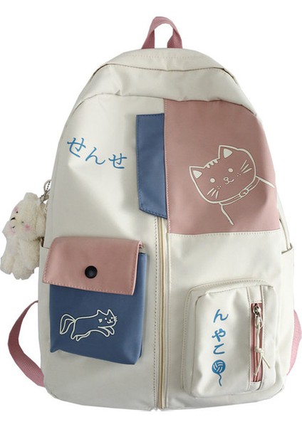 Beyaz Japon Kadın Sırt Çantası Yeni Kawaii Patchwork Kadın Büyük Kapasiteli Su Geçirmez Naylon Omuz Okul Çantası Tiki Mochila Bolsa (Yurt Dışından)