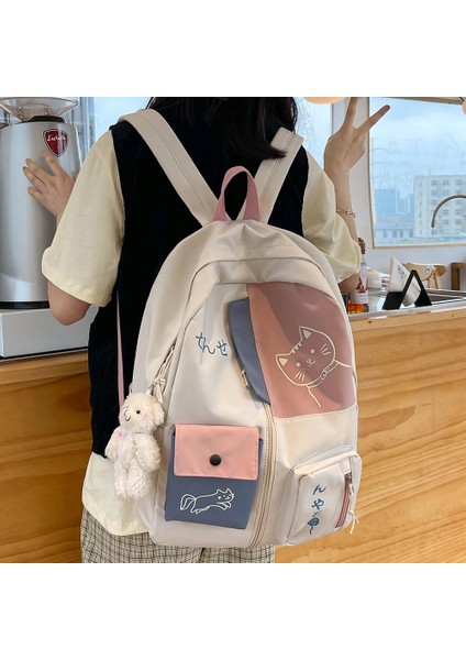 Beyaz Japon Kadın Sırt Çantası Yeni Kawaii Patchwork Kadın Büyük Kapasiteli Su Geçirmez Naylon Omuz Okul Çantası Tiki Mochila Bolsa (Yurt Dışından)