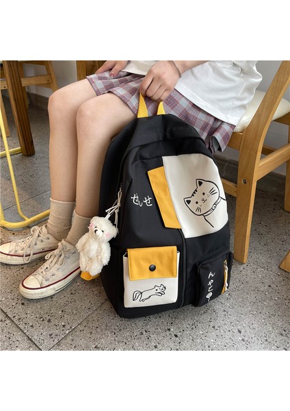 Beyaz Japon Kadın Sırt Çantası Yeni Kawaii Patchwork Kadın Büyük Kapasiteli Su Geçirmez Naylon Omuz Okul Çantası Tiki Mochila Bolsa (Yurt Dışından)