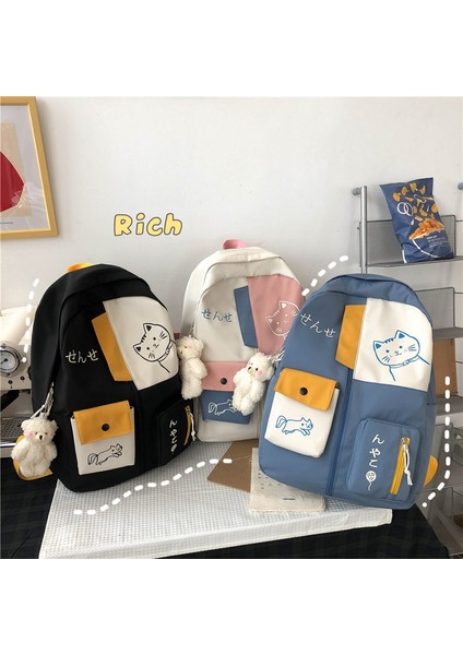 Beyaz Japon Kadın Sırt Çantası Yeni Kawaii Patchwork Kadın Büyük Kapasiteli Su Geçirmez Naylon Omuz Okul Çantası Tiki Mochila Bolsa (Yurt Dışından)