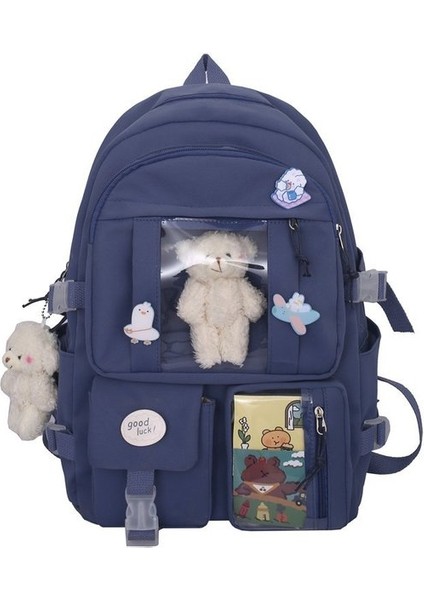 Mavi 2021CUTE Kadın Sırt Çantaları Su Geçirmez Çok Cep Naylon Okul Sırt Çantası Öğrenci Kadın Kızlar Için Kawaii Dizüstü Kitap Paketi Mochilas (Yurt Dışından)