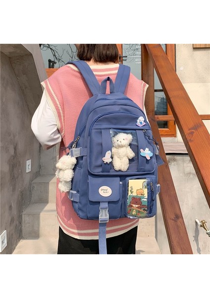 Mavi 2021CUTE Kadın Sırt Çantaları Su Geçirmez Çok Cep Naylon Okul Sırt Çantası Öğrenci Kadın Kızlar Için Kawaii Dizüstü Kitap Paketi Mochilas (Yurt Dışından) fırsatları