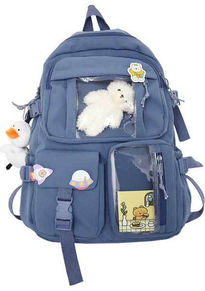 Mavi Sevimli Kadın Büyük Kapasiteli Sırt Çantası Kadın Japon Lise Çantası Kolej Bayan Dizüstü Sırt Çantaları Kawaii Kız Seyahat Kitap Çantaları (Yurt Dışından)