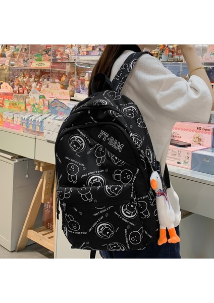 Yeşil Yeni Kadın Karikatür Baskı Sevimli Okul Çantası Kız Seyahat Naylon Kitap Sırt Çantası Bayan Harajuku Çanta Moda Kadın Kolej Sırt Çantası Dizüstü (Yurt Dışından) fırsatları