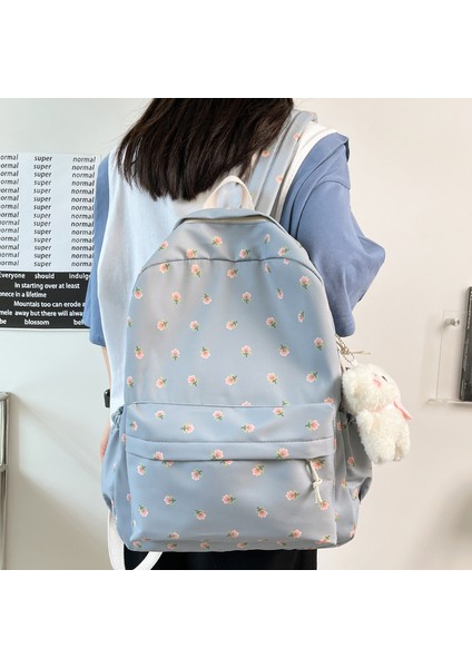 Beyaz Trendy Kız Çiçek Baskı Sevimli Seyahat Kitabı Sırt Çantası Moda Kadın Dizüstü Okul Çantası Yeni Bayan Koleji Sırt Çantası Kadın Okul Çantaları (Yurt Dışından) fırsatları