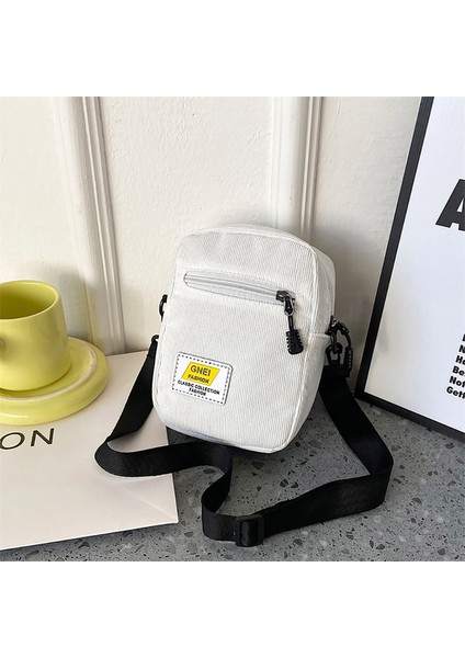 Beyaz F Kanvas Kadın Crossbody Çanta Trend 2022 Küçük Omuz Çantası Kore Düz Renk Öğrenci Telefonu Çantası Basit Alışveriş Fermuarlı Çanta (Yurt Dışından)