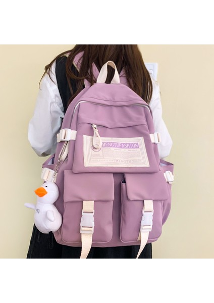 Mor Serin Kız Seyahat Naylon Yüksek Kapasiteli Sırt Çantası Kadın Eğlence Okul Çantaları Kadın Dizüstü Öğrenci Bayan Kitap Koleji Sırt Çantası Moda (Yurt Dışından) modelleri