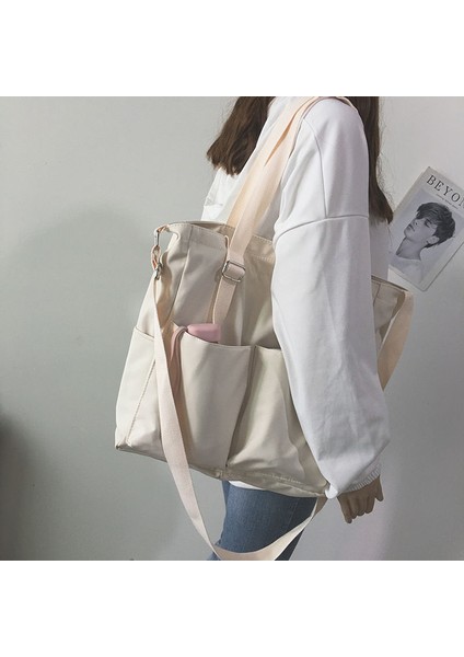 Beyaz Su Geçirmez Çanta Büyük Kapasiteli Kanvas Çanta Kadın Messenger Koreli Öğrenci Harajuku Japon Tek Omuz Büyük Çanta Tote Çanta (Yurt Dışından) fırsatları