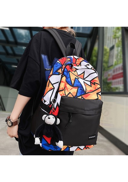 Turuncu Kadın Graffiti Okul Çantası Serin Bayan Harajuku Koleji Sırt Çantası Trendy Kız Seyahat Kitabı Sırt Çantası Moda Kadın Dizüstü Okul Çantası (Yurt Dışından) fiyatları