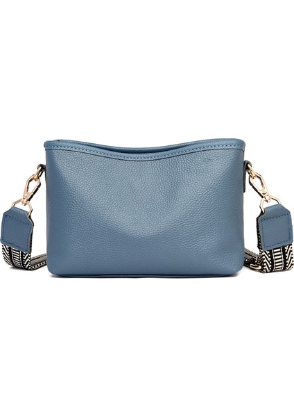 Gök Mavisi 2022 Moda Düz Renk Inek Kadın Omuz Crossbody Çanta Lüks Bayanlar Telefon Çantası ve Cüzdanlar Hakiki Deri Çanta Kadın Çantası (Yurt Dışından)